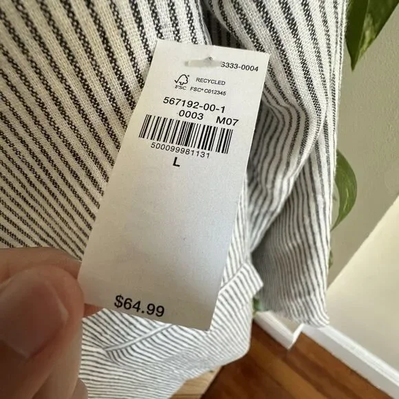 NWT Old Navy Linen Blend Blazer Jacket Large Striped Double Breasted Black White - Picture 6 of 13